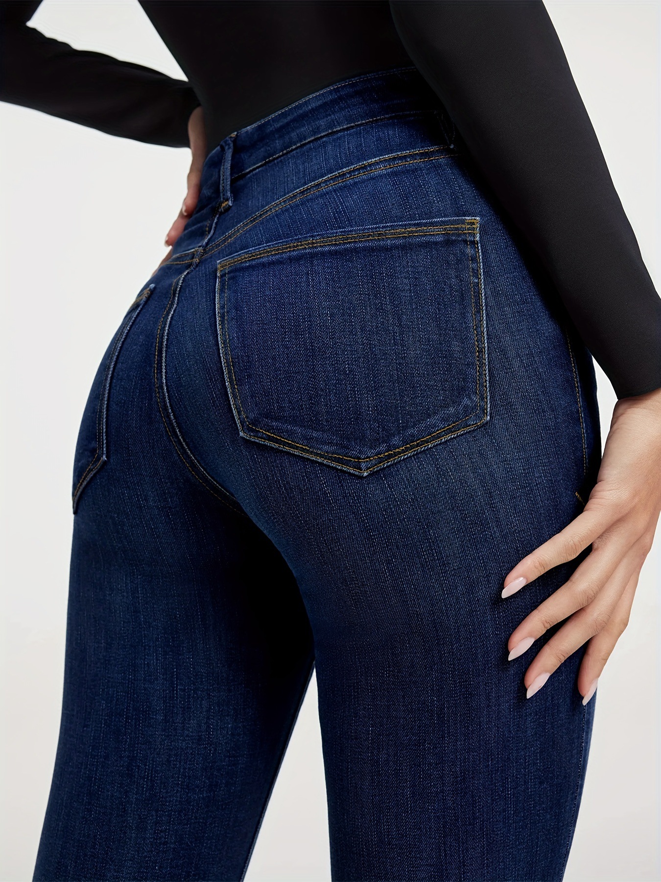 Jeans donna elasticizzati a vita alta pantaloni leggermente svasati a ferro di cavallo_voghion.com