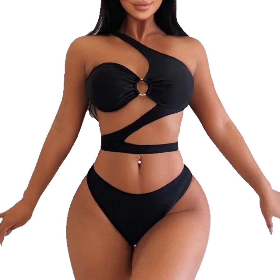 Women's Sexy Solid Color Cutout One-Piece Swimsuit Strategic Monokini for Beach Pool_voghion.com