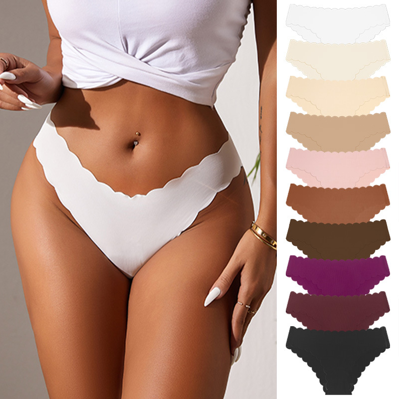Ropa interior de cintura baja de Europa y América ropa interior de mujer sin costura entrepierna de algodón puro encaje de onda desnuda ropa interior de triángulo de seda de hielo image 1
