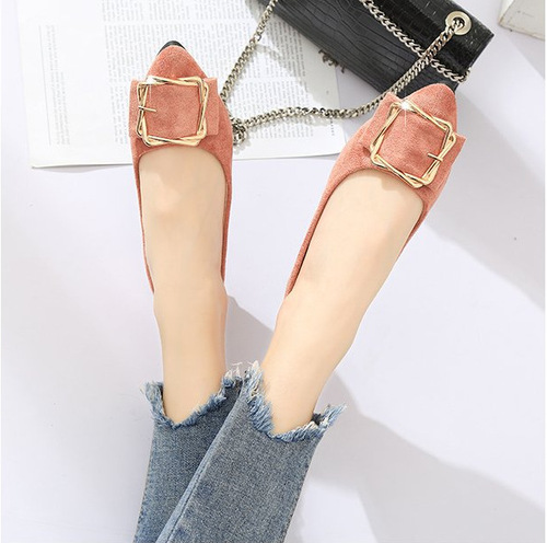 Low-heeled single shoes for women 2024 spring, summer and autumn new pointed toe square buckle lazy one-legged large size mother beanie shoes for women