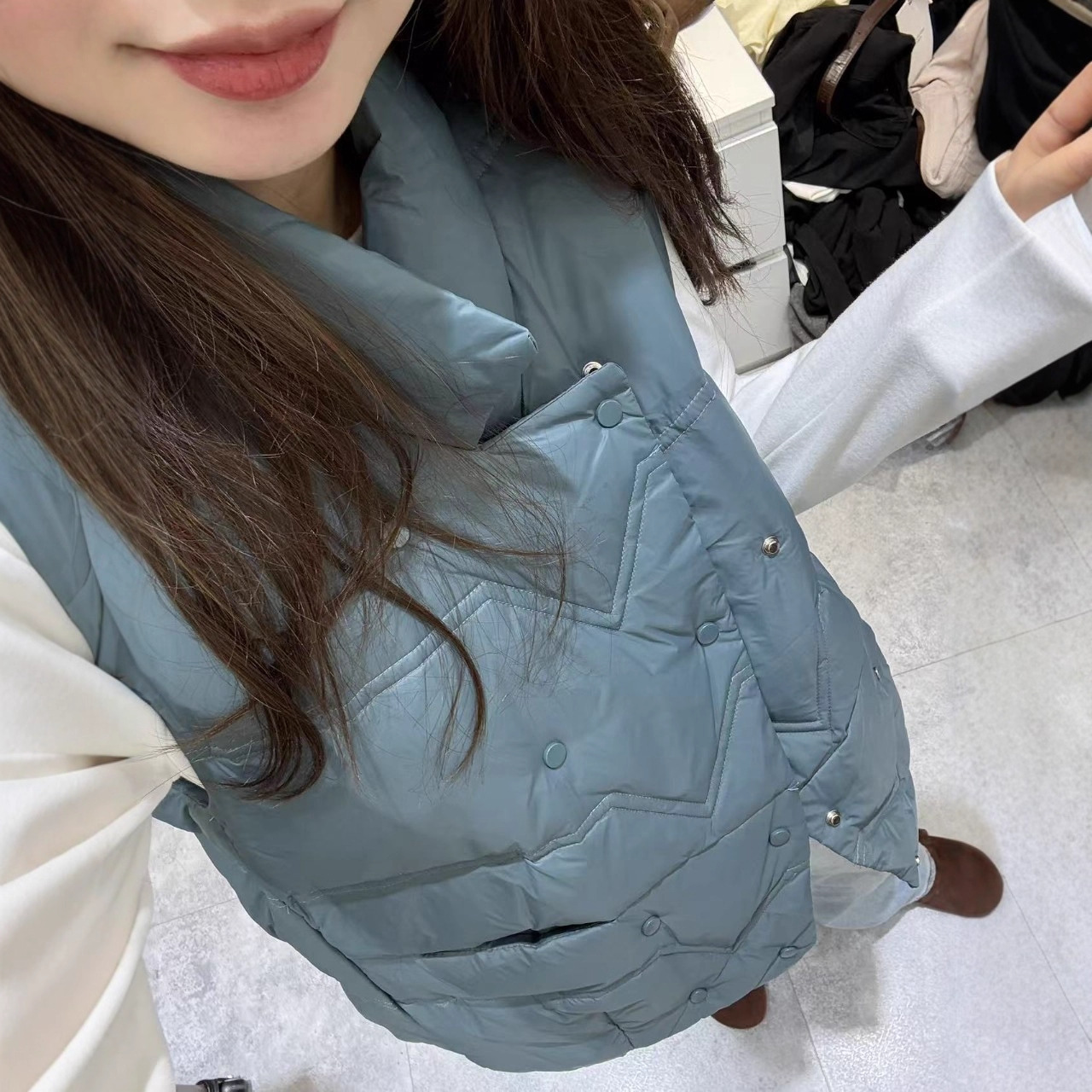 约她双排扣蓝色羽绒马甲3313