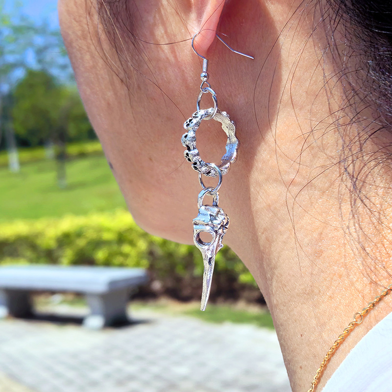 欧美ebay热销哥特式骷髅鸟头骨耳环蜘蛛月亮死神镰刀鹿角蛇环耳饰