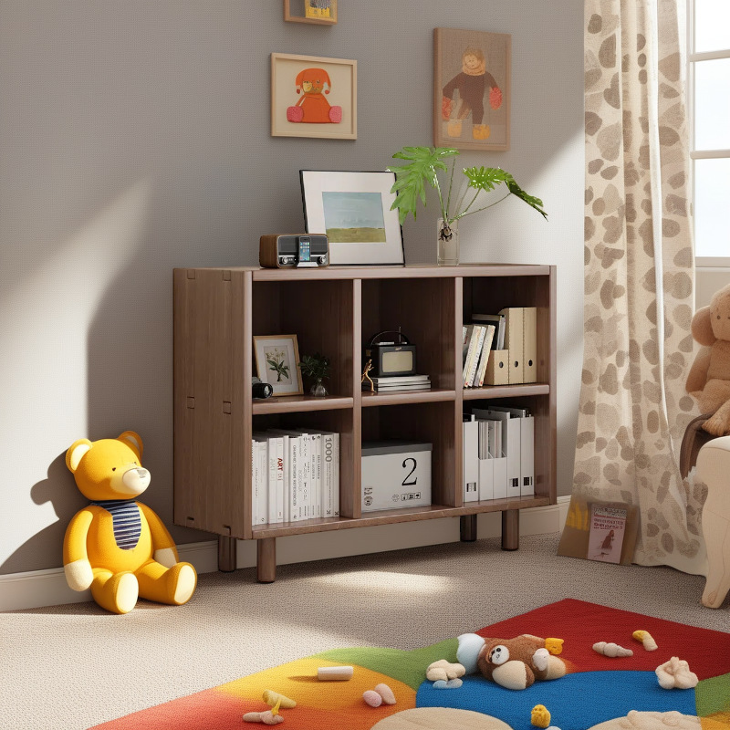 Estante de estantería para niños de madera maciza, gabinete de rejilla integrado contra la pared del piso al techo, gabinete de la habitación de los niños, almacenamiento, estante de libros ilustrados