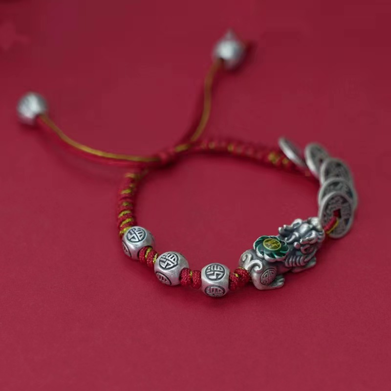 Natural Obsidian And Rose Quartz Pixiu Charm Bracelet For Gift_voghion.com