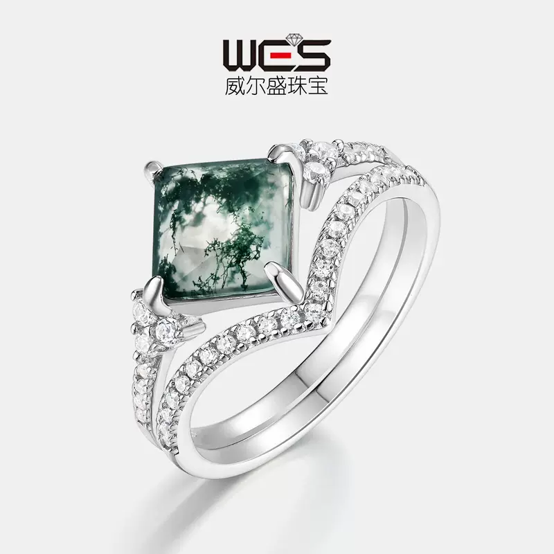 (Cross-border trading), natural water, agate aquatic plants, ring, Amazon, silver 925 sample