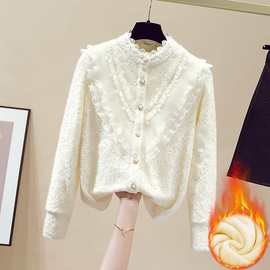 品牌折扣女装剪标专柜撤柜外贸秋冬半高领蕾丝加绒长袖打底衬衫女