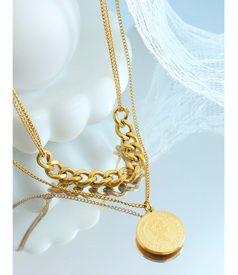 Fashion Portrait Titanium Steel Gold Plated Layered Necklaces