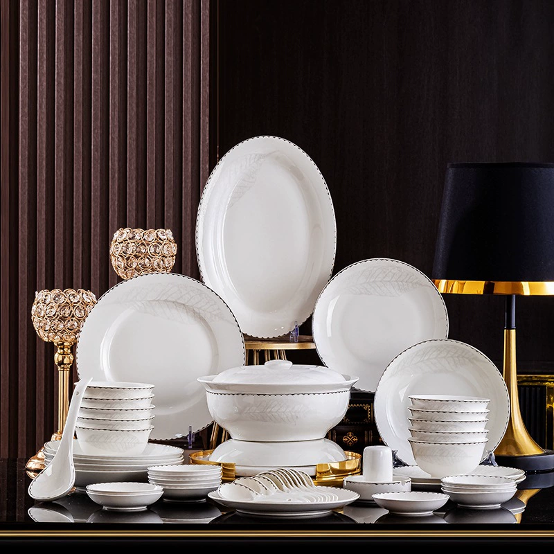 Ceramic tableware set, home dinnerware with soup bowl and gift box, multiple piece counts (18–60 pcs)