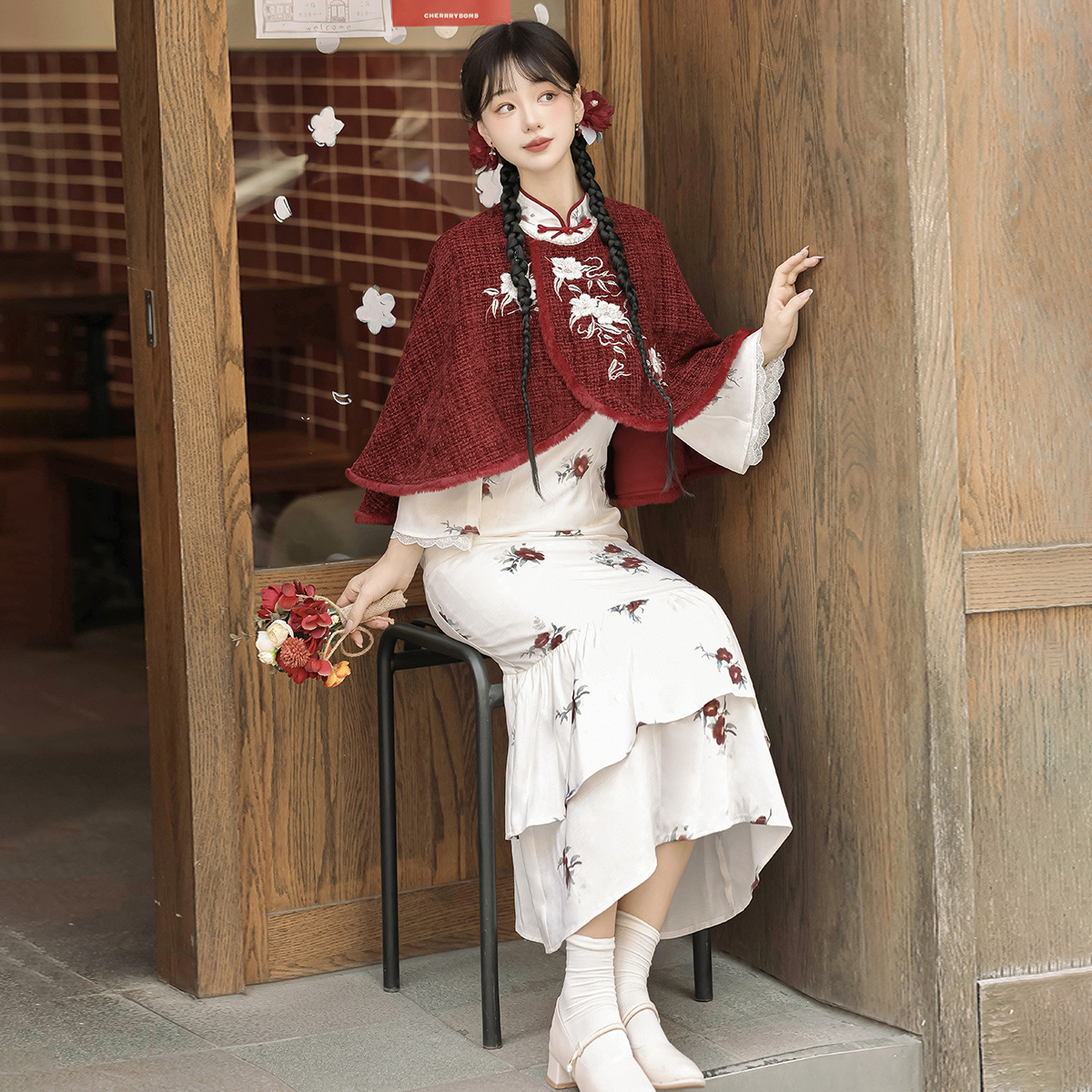Diseño original Camellia Yuxiang nuevo estilo chino de mujer estilo nacional diario nuevo conjunto de vestido de capa X164