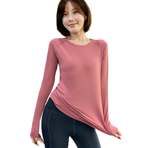 Quick-drying sports tops for women, slimming long-sleeved T-shirts, fitness clothes, large size yoga clothes, spring and autumn running professional fitness clothes