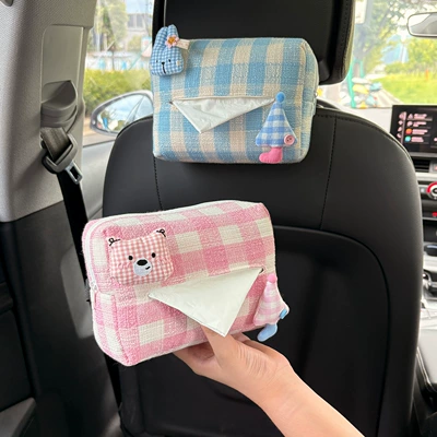 Car tissue box/set | Plaid Bear Car Seat Back