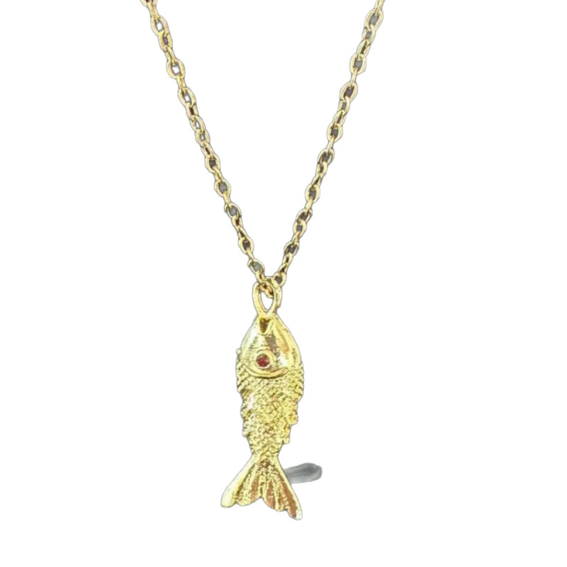 ヨーロッパとアメリカの新しいファッションレトロ多用途魚鯉チタン鋼ネックレス女性電気メッキ人格ファッションネックレスライト高級卸売|undefined