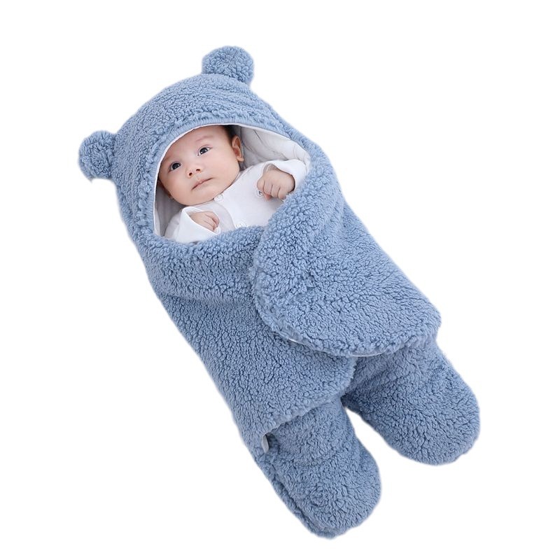 Productos maternos e infantiles transfronterizos edredón de lana de cordero recién nacido bebé acolchado Otoño e Invierno engrosado saco de dormir de pierna dividida edredón de bebé