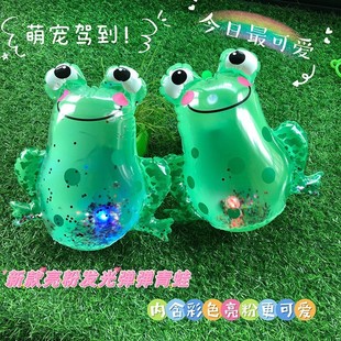 Manufacturer's Hot Selling Pvc Inflatable Bouncing Transparent Glitter Frog Jumping Frog Glitter Led Light Comes with Bouncing Rope for Street Stalls