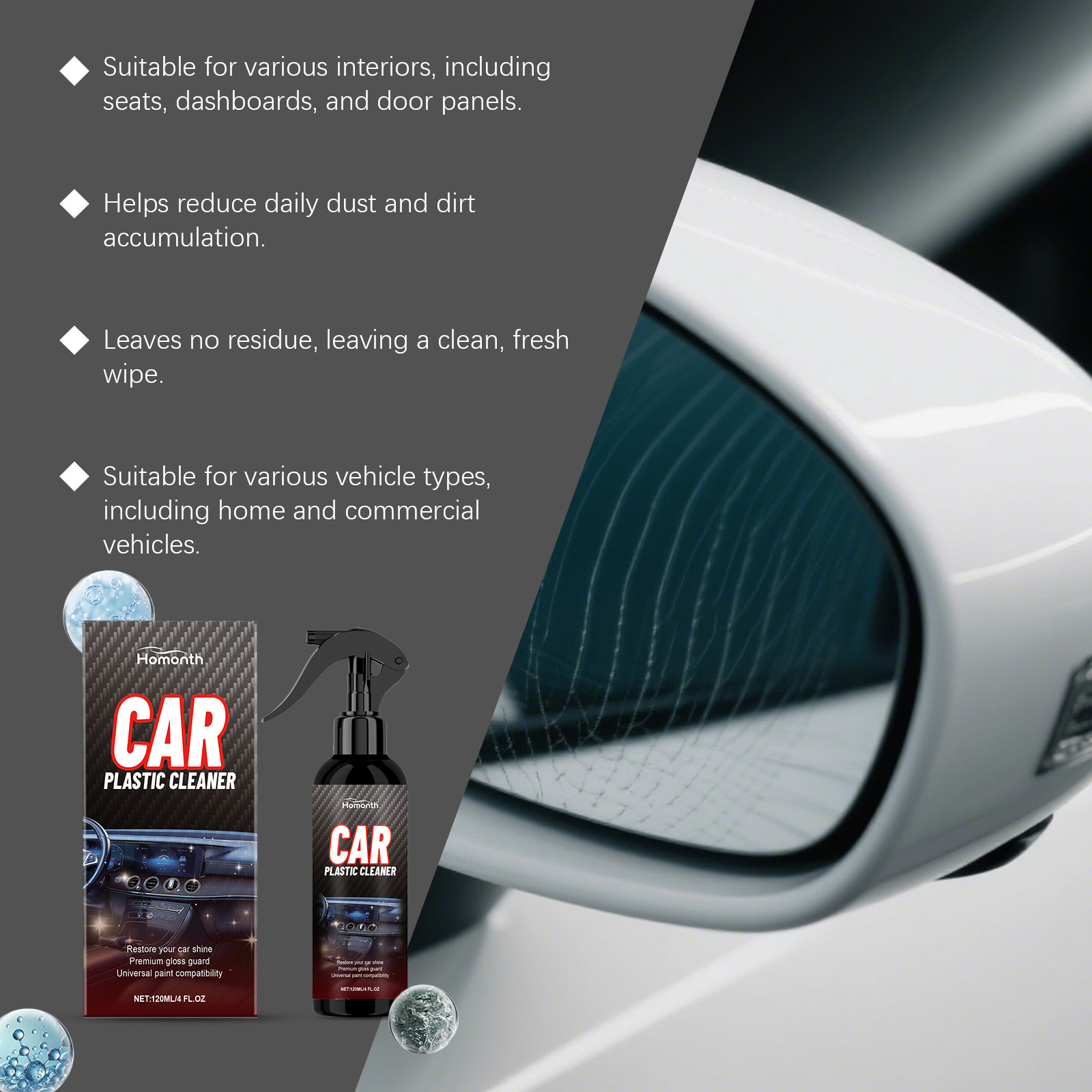 Homonth Car Interior Cleaning Spray Maintenance Renovation Interior Surface Cleaning and Decontamination Universal Cleaner