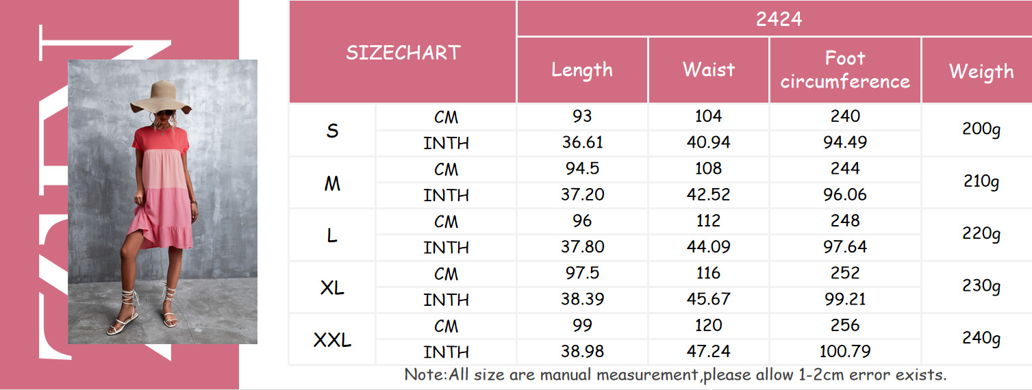 Women's Tiered Skirt Fashion Round Neck Patchwork Ruffles Short Sleeve Color Block Above Knee Daily display picture 1