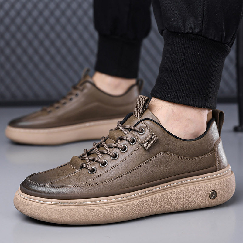 Giày da nam sneaker cổ thấp phong cách retro, đế cao su, dây buộc, phù hợp đi chơi và lái xe — GX1617 màu nâu, GX1617 màu đen