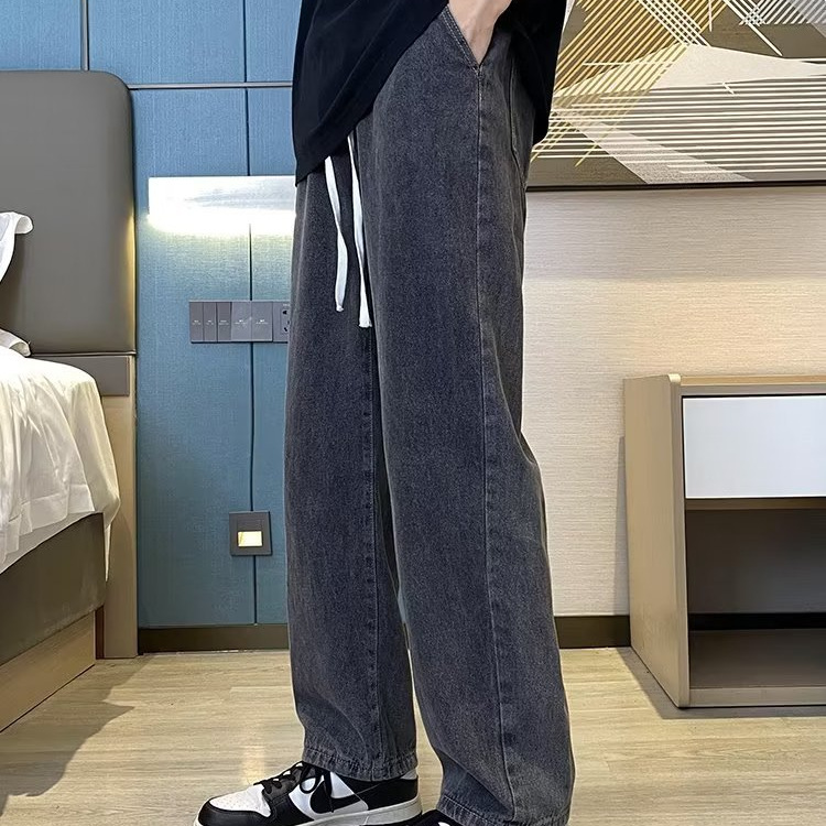 Jeans hombres sueltos rectos 2024 marca de moda de primavera y verano pantalones largos de trapeador casual americano de pierna ancha para hombres