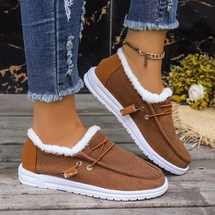 Europe and the United States foreign trade thick-soled wool fleece-lined low-top shoes women's cross-border warm plus size color matching cotton shoes wish Amazon