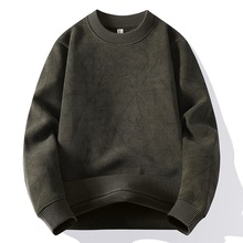 青年男式秋冬圆领卫衣春秋季新款加绒保暖上衣男装宽松秋装针织衫