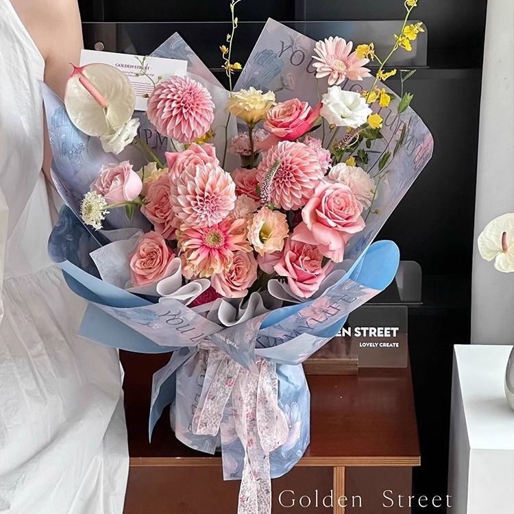 Papel de embalaje de flores impermeable siciliano pintura al óleo estilo de flor flor flor de papel de embalaje de flores DIY material de papel de embalaje de flores