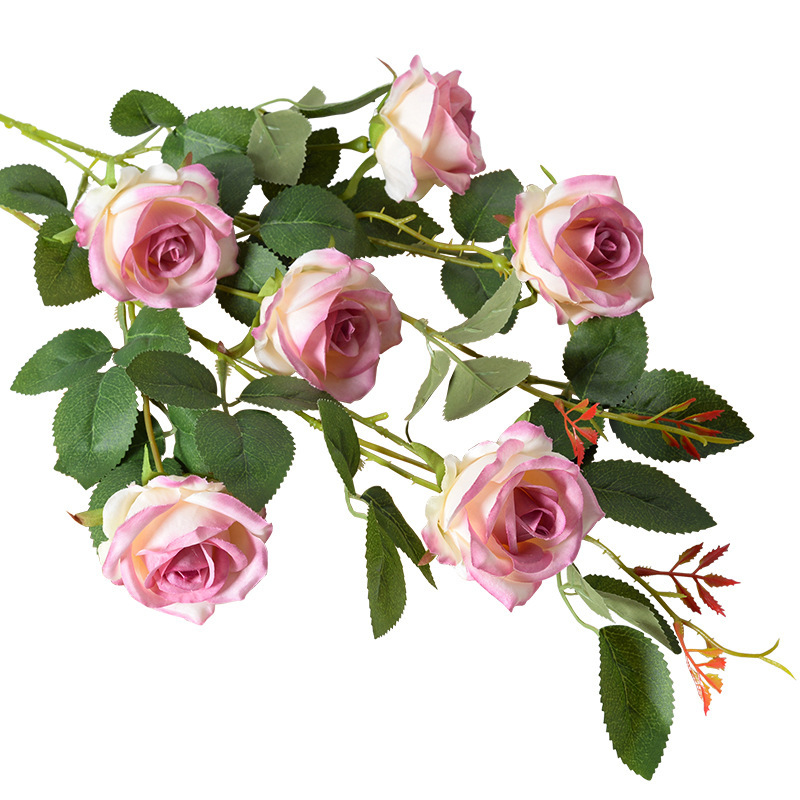 Artificial Rose manojo de 3 pequeñas rosas París Día San Valentín decoración casera la boda falsa flor seda artificial al por mayor