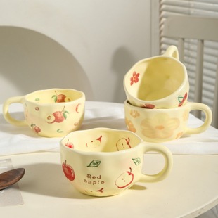 Ins Hand Pinch Cup Cute Floral Cream Style Ceramic Cup Home Hand-Painted High-Looking Afternoon Tea Cup Creative Cup