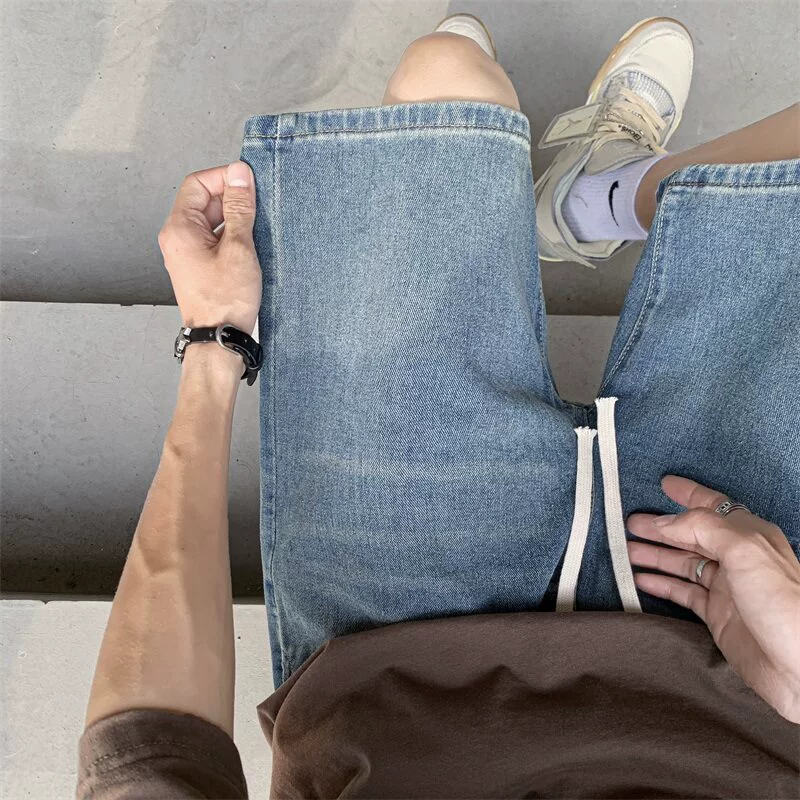 2025 новых мужских летних свободных прямых джинсовых шорт в американском стиле casual, длина до колена, оптом