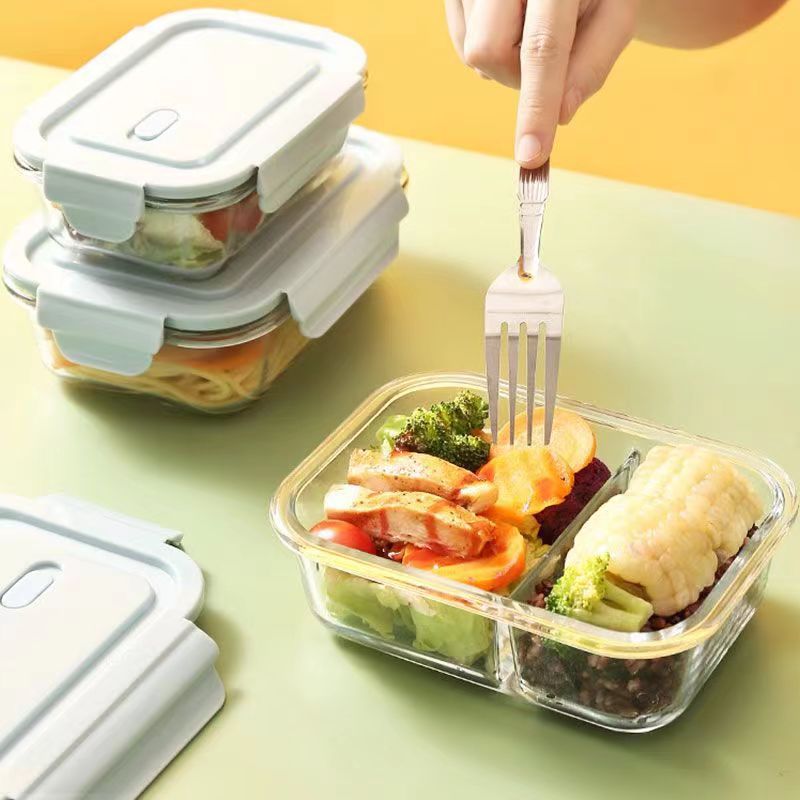 玻璃保鲜盒减脂健身定量小饭盒上班族带饭可微波炉加热玻璃便当盒
