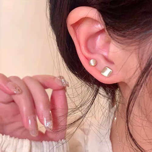 Silver needle ear piercing cat's eye stone earrings six-piece set for sleeping without removing ear bone nails design niche earrings accessories for women