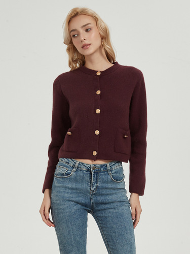 Amazon Cross-Border Women's Wholesale Fashion Gold-Button Knitted Sweater in European and American Style—24 Autumn Short Cardigan