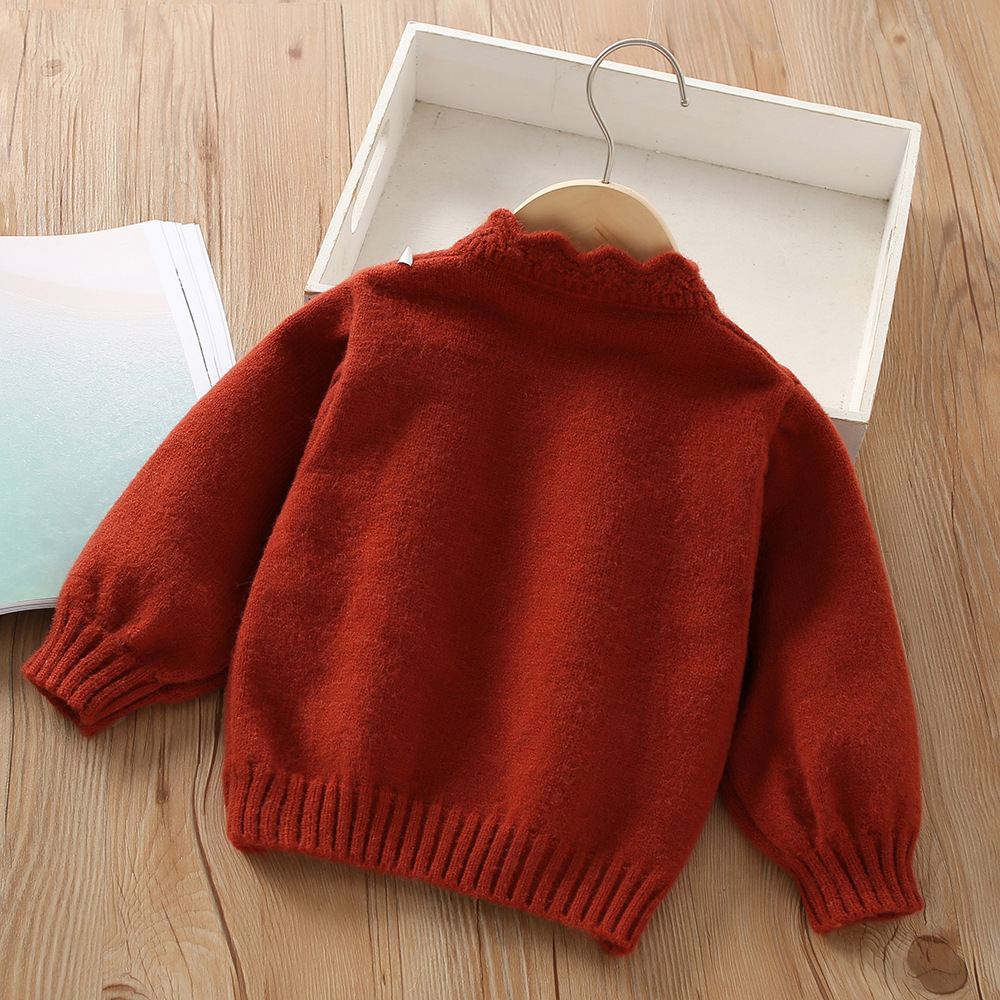 Girls Cardigan Sweater Embroidered Floral Knitted Autumn Winter_voghion.com