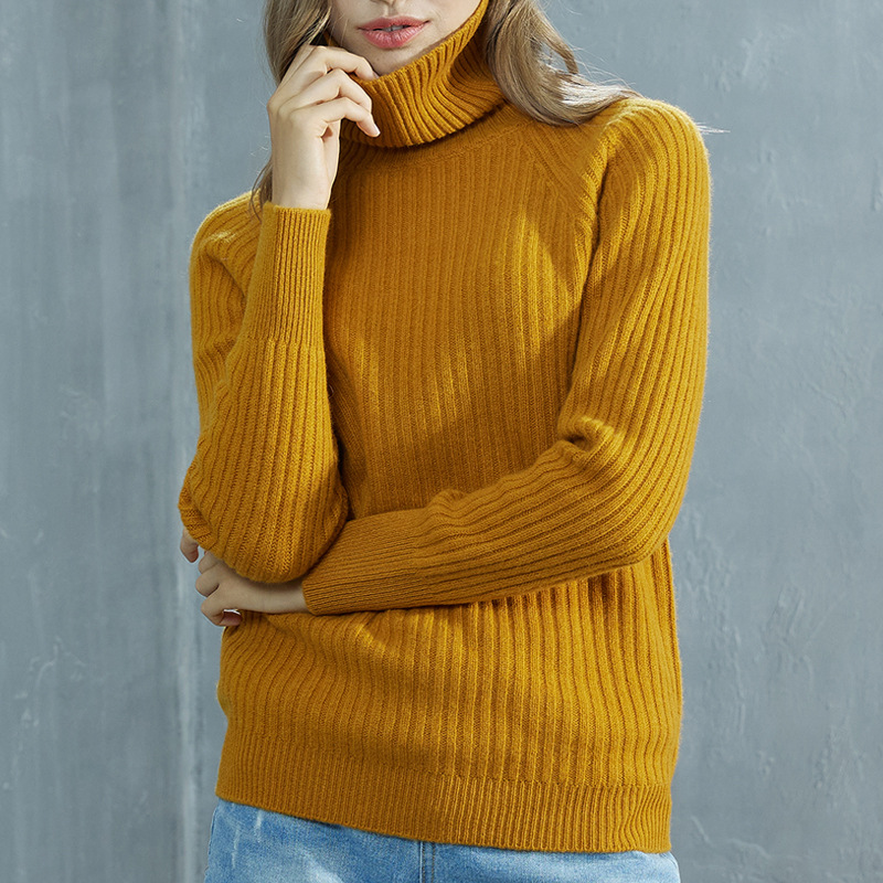 Suéter de lana para mujer con cuello alto, jersey acanalado, corte holgado, tejido de punto, lana fina, elegante para ir al trabajo.