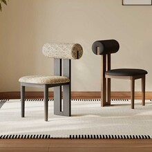 法式中古风实木餐椅家用简约餐桌椅子设计师复古黑色布艺凳子意式