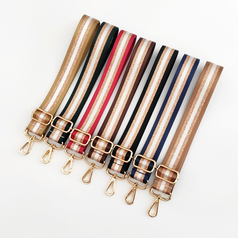Daily Occasion Nylon Material New Colorful Nylon Wide Shoulder Strap Bright Gold Thread Purse Accessories Strap Adjustable Shoulder Crossbody Replacement Long Strap