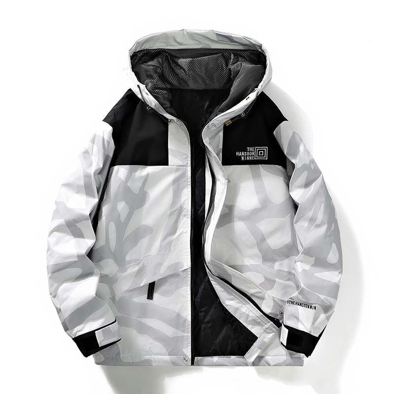 Nuovo autunno inverno antivento e impermeabile da uomo alla moda con cuciture a contrasto, giacca in caldo cotone con cappuccio da uomo_voghion.com