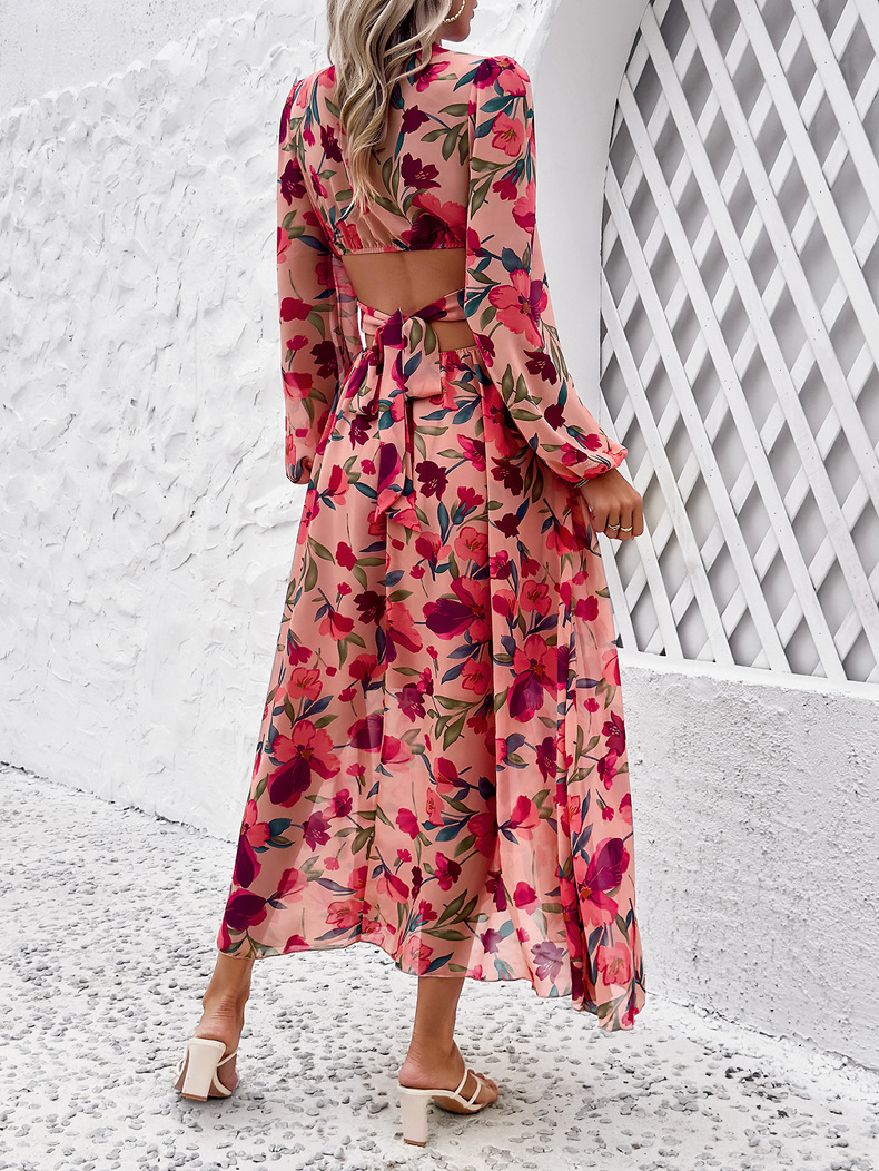 Women's Regular Dress Vacation V Neck Printing Long Sleeve Flower Maxi Long Dress Daily Beach display picture 18