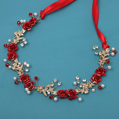 卡洛L5010新娘敬酒服頭飾紅色髮帶森系仙美髮飾結婚超仙女發箍禮