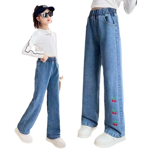 Jeans for boys and girls in spring and autumn, loose pants for big kids, girls, babies, casual and stylish straight-leg pants from the factory