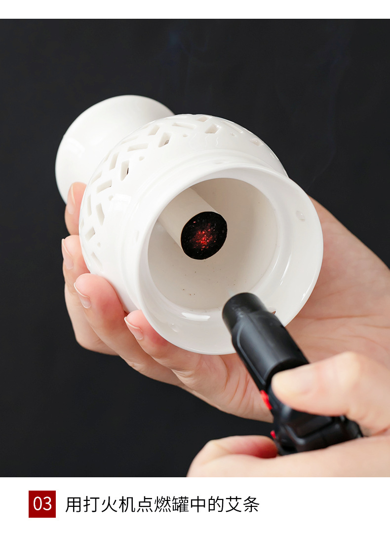 Ceramic Moxa Cup Gua Sha Tool White Porcelain Moxibustion Jar for Home Wellness Use quality and texture
