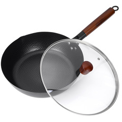 Uncoated Hand-Forged Deep Fry Pan Household Frying Pan Egg Pan Steak Pan Non-Stick Pan Universal for Induction Cooker
