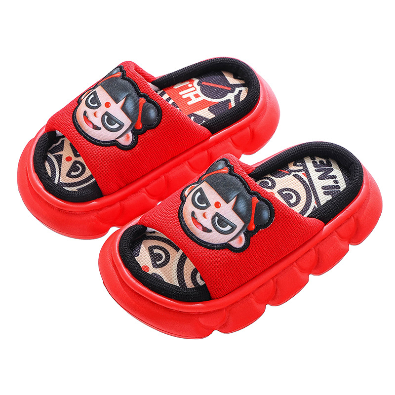 Nezha primavera y otoño sandalias y zapatillas de lino para niños antideslizantes para niños y niñas