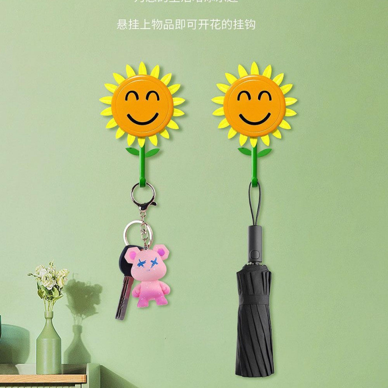 跨境创意简约伸缩挂钩动态向日葵挂钩强力粘胶挂钩无痕免打孔挂饰|undefined
