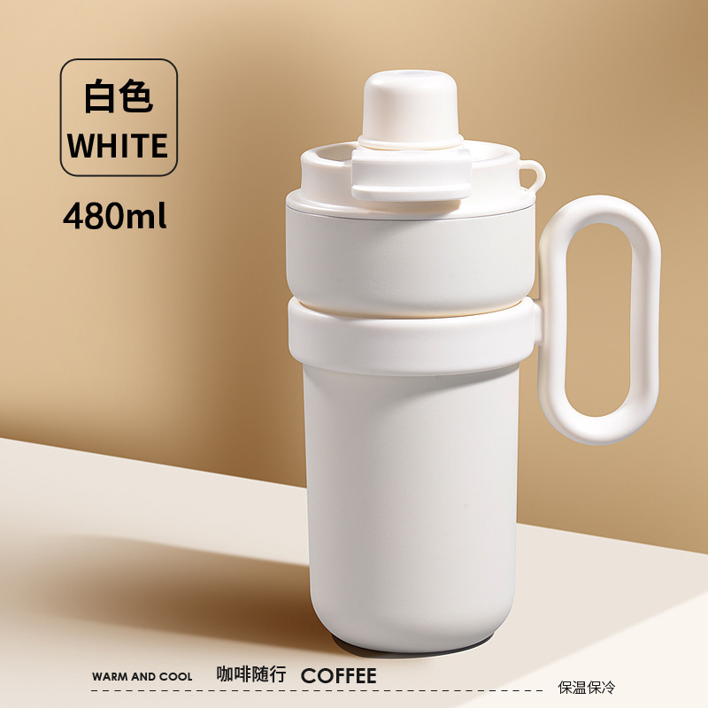 316 ステンレス鋼断熱コーヒーカップ女性のための見栄えの良いダブルドリンクカップストロー付きインターネット有名人ウォーターカップハンドル付き|undefined