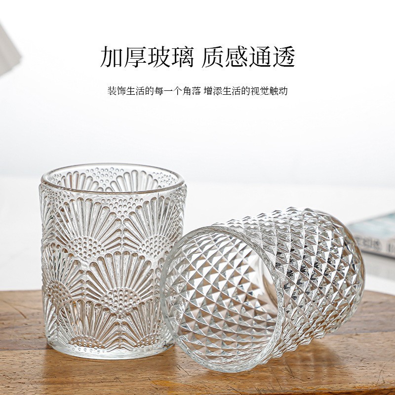 200ml en stock al por mayor taza de vela puntos de perlas relieve vertical vela de vidrio ventilador retrógrado taza de cera de incienso