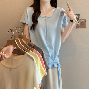 Plus Size Women's Clothing 2025 Summer New Loose Slimming Look Knitted Tops Fat mm Versatile Ice Silk Short-Sleeved T-Shirts