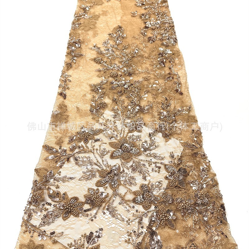 Fábrica directa venta al por mayor de alta calidad posicionamiento tubo de perlas tela de encaje vestido de novia moda tela de moda