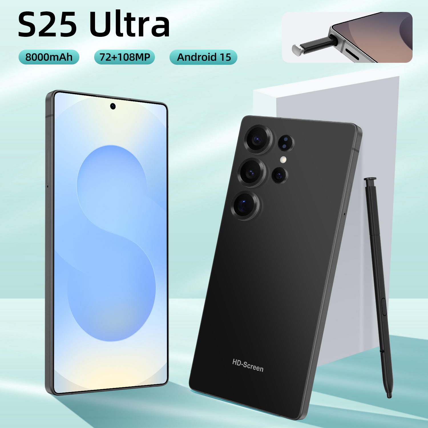 S25 Ultra跨境7.3寸中孔屏3+16G安卓智能4G手机1:1胶套一体机