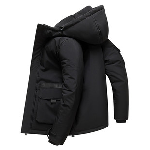 Down jacket men's thickened 2023 Winter fashion hooded warm outdoor couple workwear logo printed coat