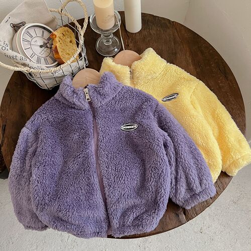 New children's coat with fringed lining, thickened, unisex, autumn and winter, baby, stand-up collar, open sweater, warm outerwear